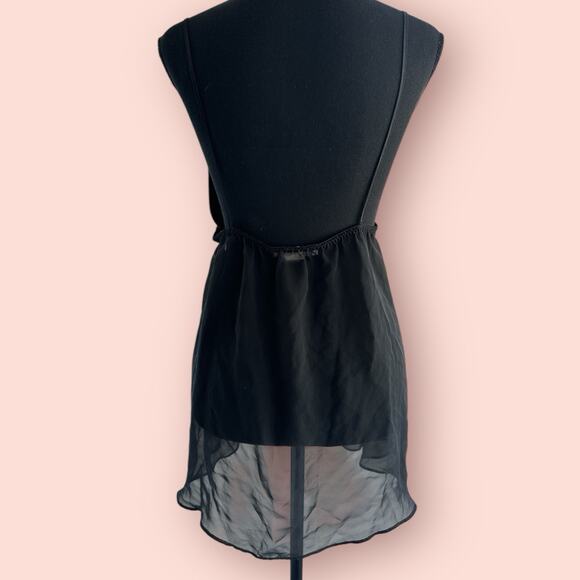 Vtg Babydoll Top Lingerie Velvet Sheer Black Size Medium Pom Poms Whimsygoth - Picture 2 of 3